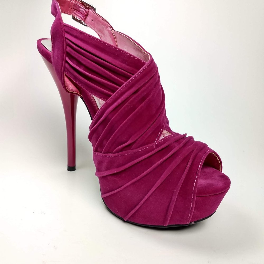 Qupid Fuchsia Suede Platform Open Toe 5.5" Stilett - image 5